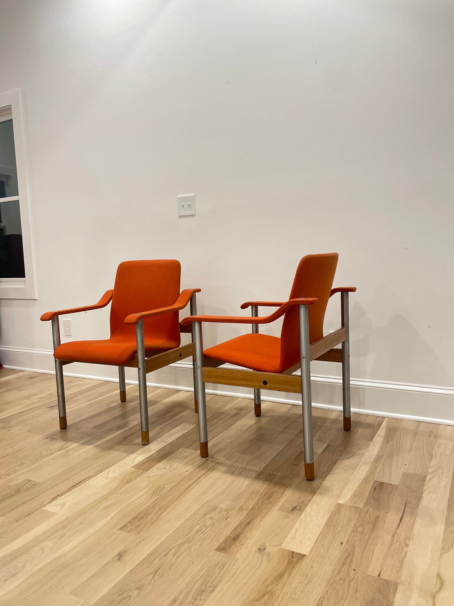 Dyrlund chrome and teak chairs